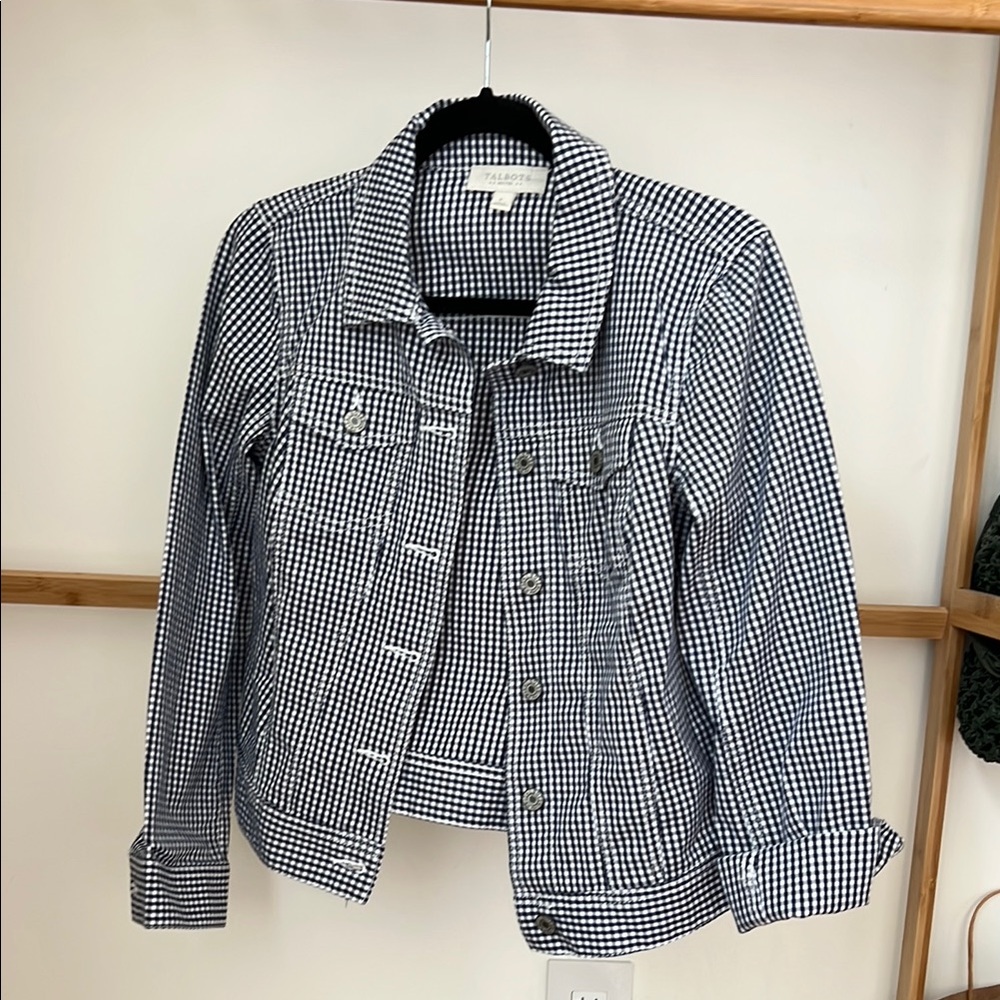 Talbots Navy and White Jacket Classic Checkered Gingham